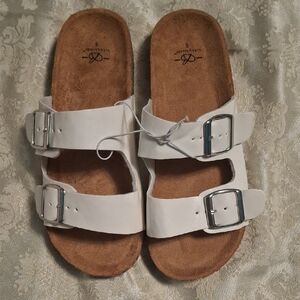 White Double Strap Sandals with Buckles